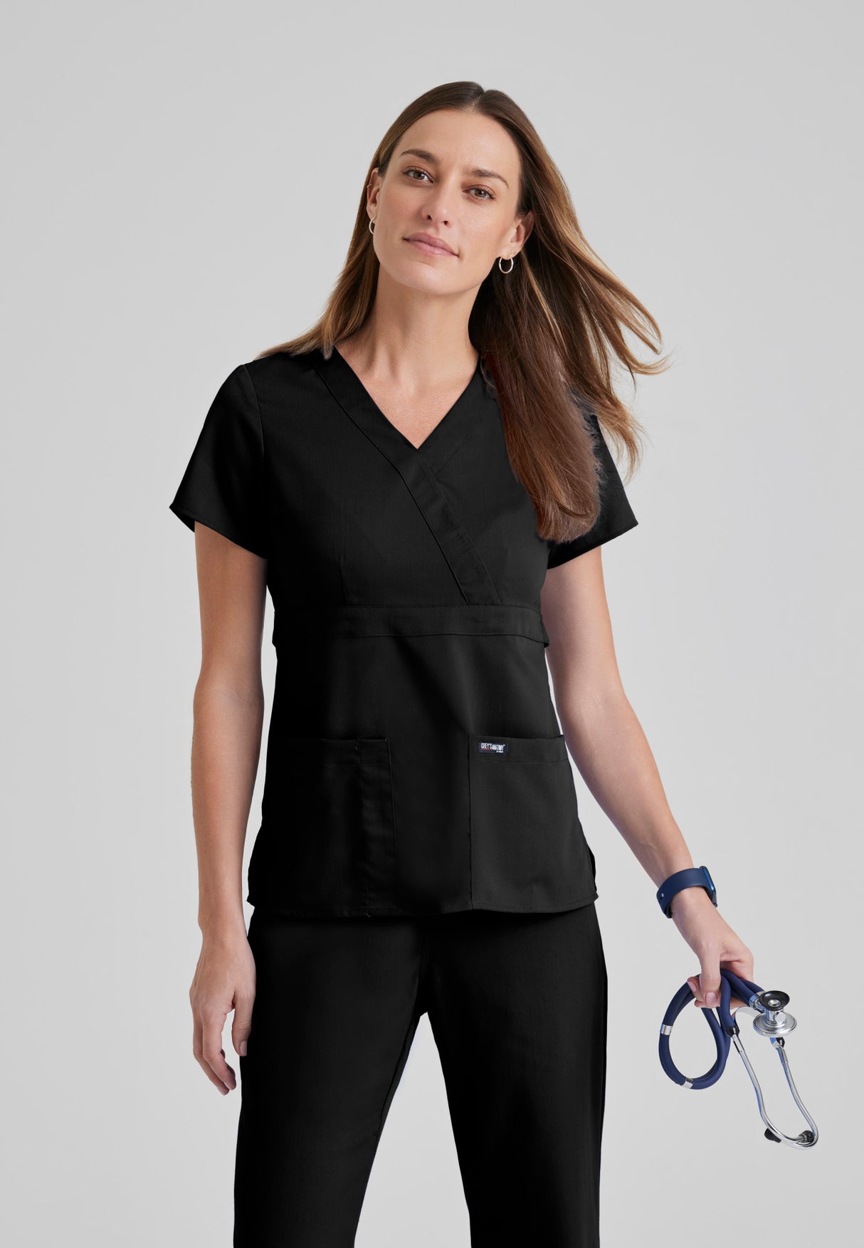 Grey's Anatomy™ Women's Riley 3-Pocket Mock Wrap V-Neck Scrub Top