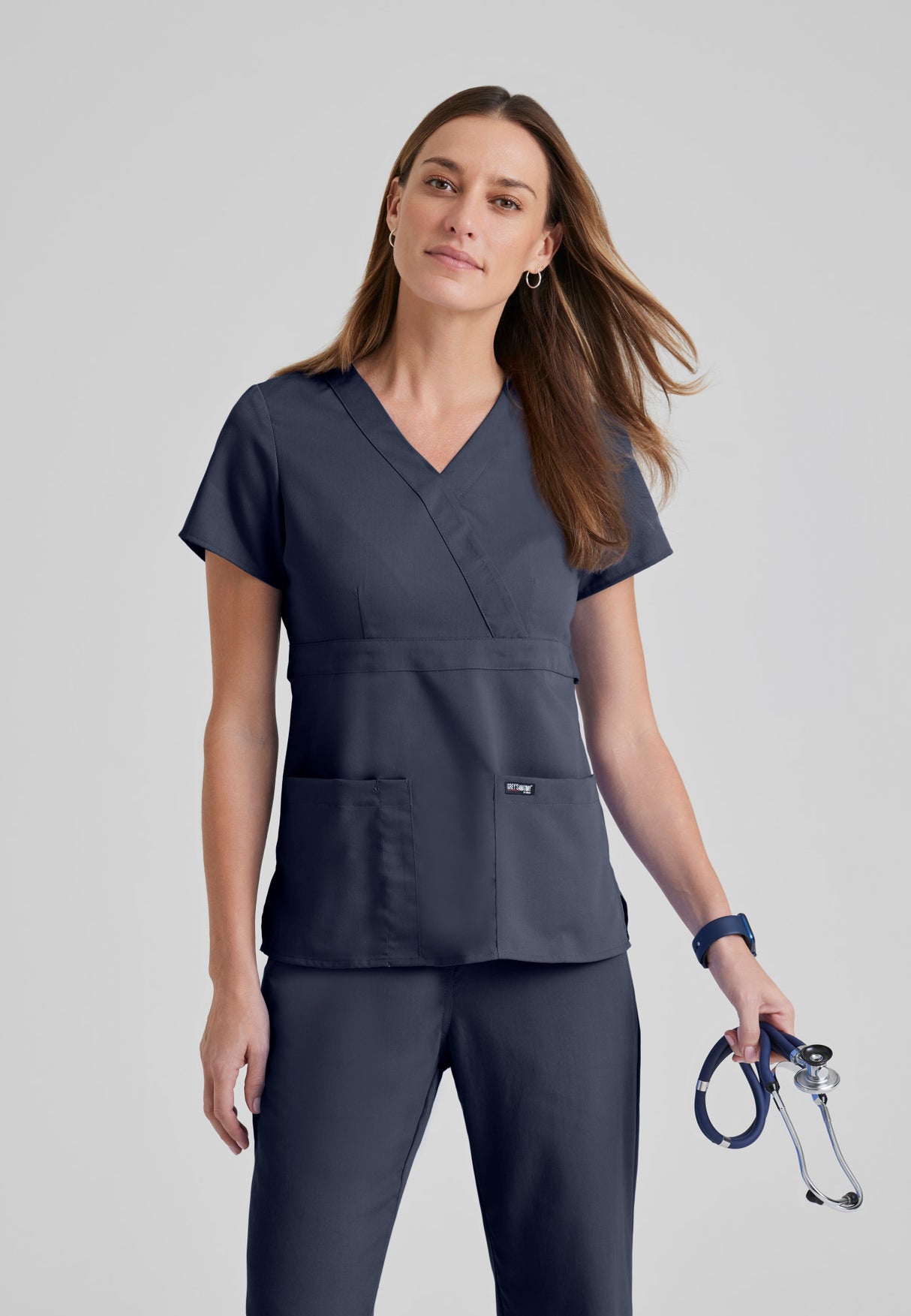 Grey's Anatomy™ Women's Riley 3-Pocket Mock Wrap V-Neck Scrub Top