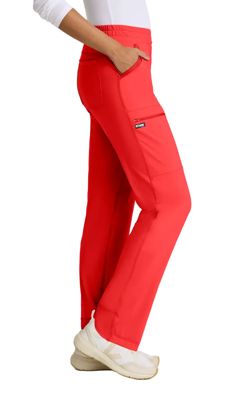 Grey's Anatomy Knit Stretch Momentum Women's 6-Pocket Straight Leg Pant - Limited Edition Radiant Coral