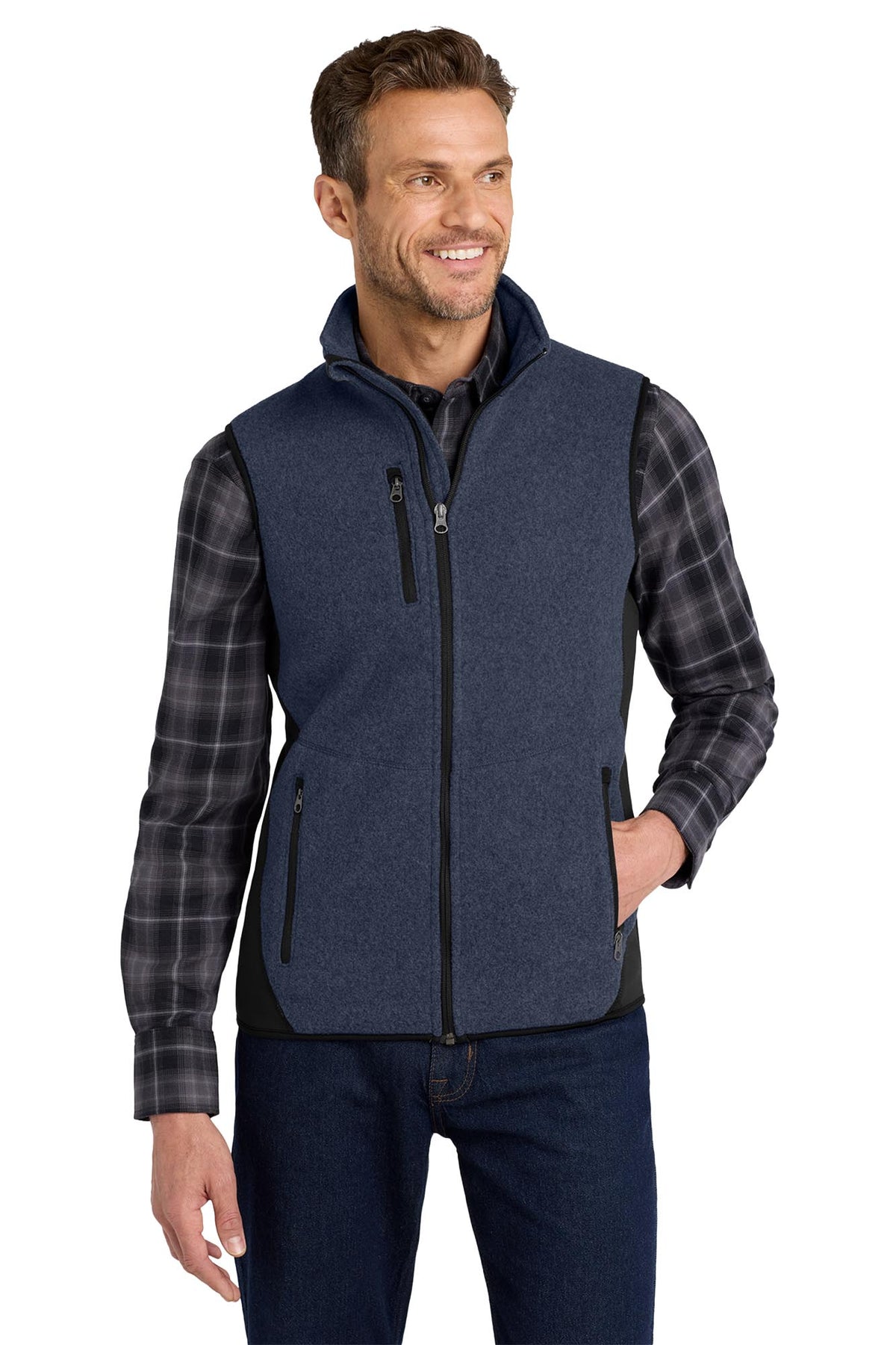 Port Authority® R-Tek® Pro Fleece Full-Zip Vest - Navy Heather/Black