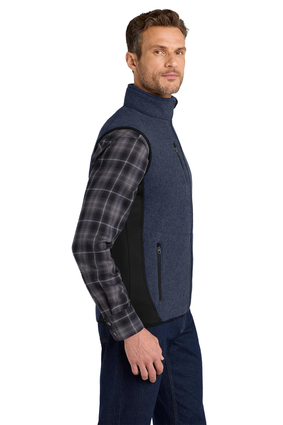 Port Authority® R-Tek® Pro Fleece Full-Zip Vest - Navy Heather/Black