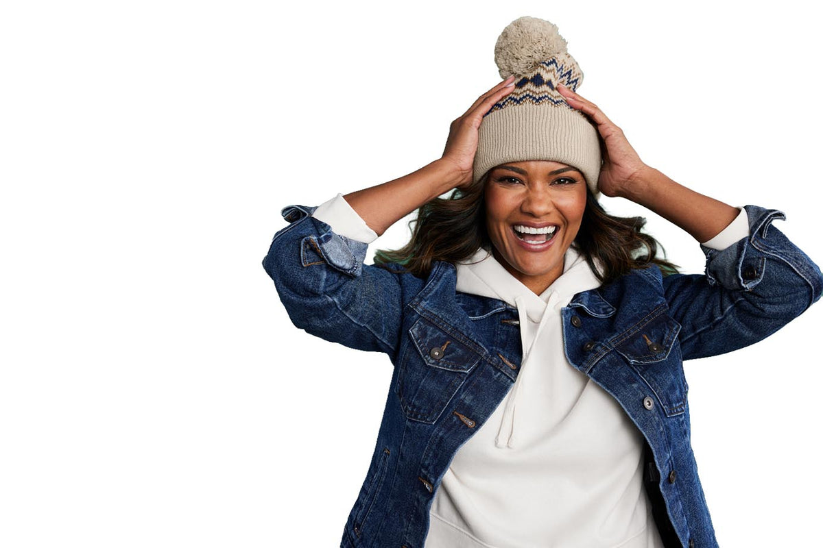 Port Authority® Alpine Pom Beanie - Sahara/True Navy/Duck Brown
