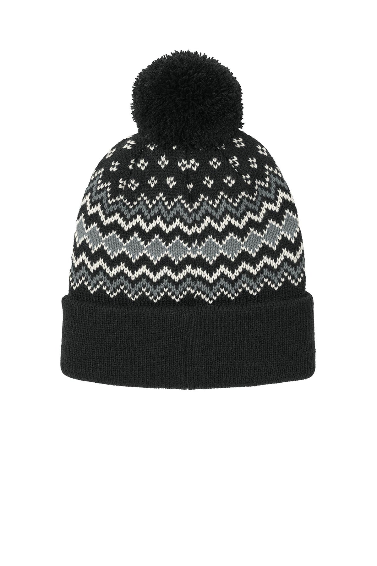 Port Authority® Alpine Pom Beanie - Deep Black/Gusty Grey/Marshmallow