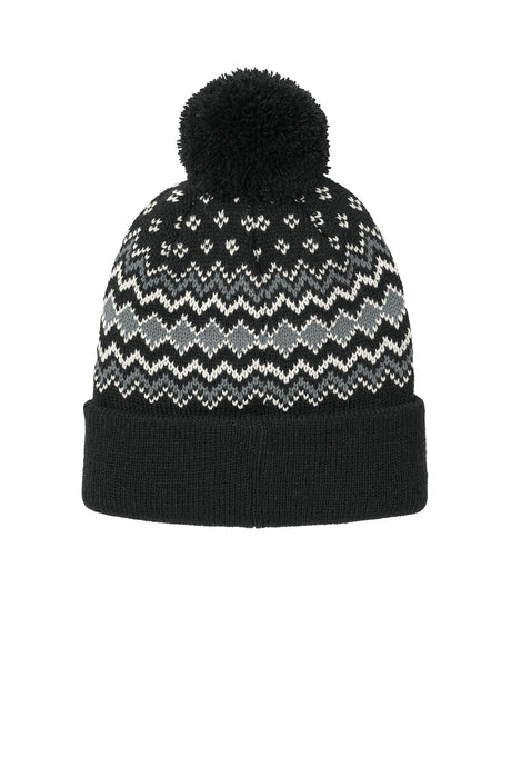 Port Authority® Alpine Pom Beanie - Deep Black/Gusty Grey/Marshmallow