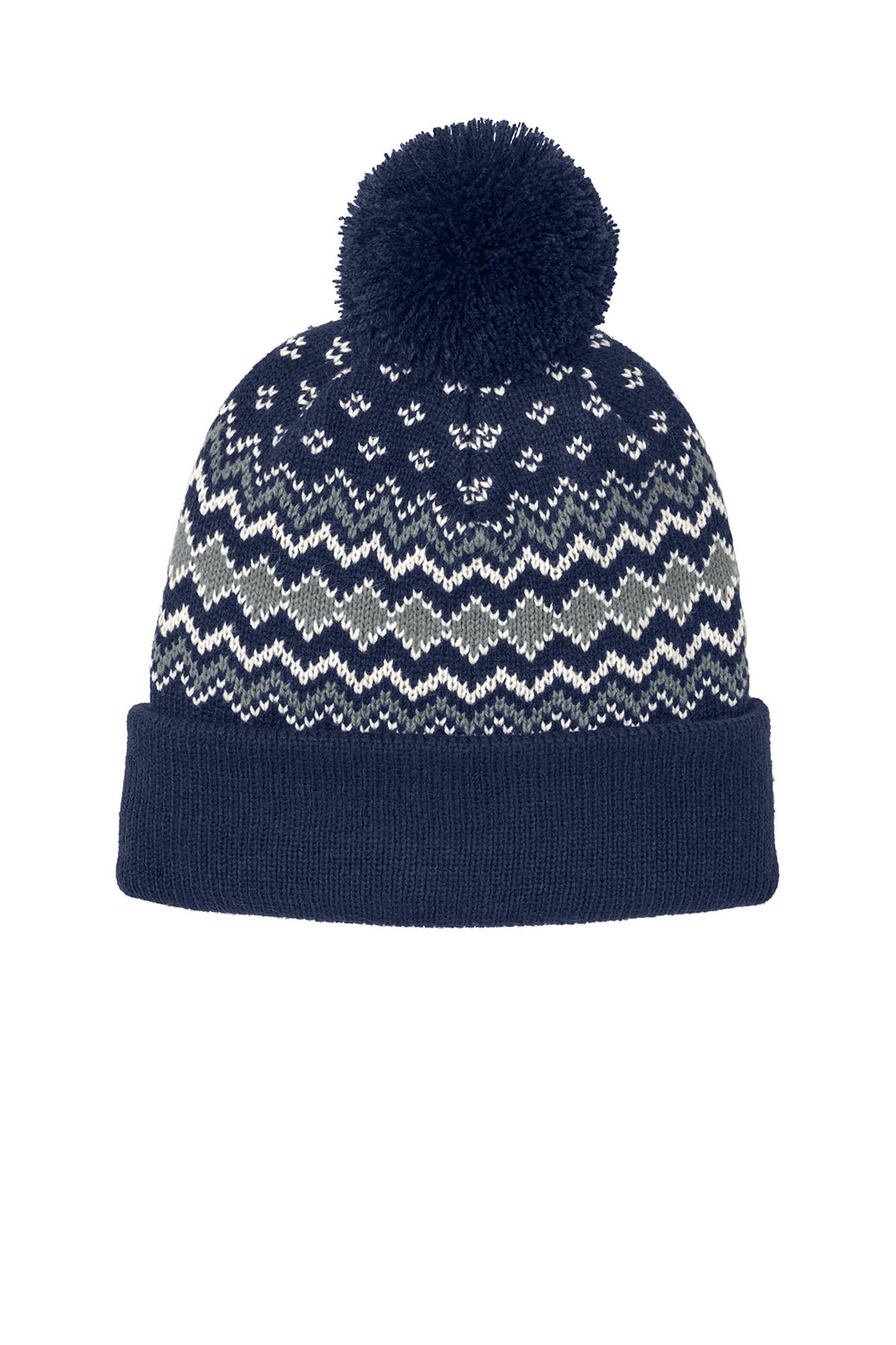 Port Authority® Alpine Pom Beanie - True Navy/Gusty Grey/Marshmallow