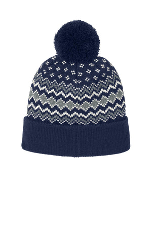 Port Authority® Alpine Pom Beanie - True Navy/Gusty Grey/Marshmallow