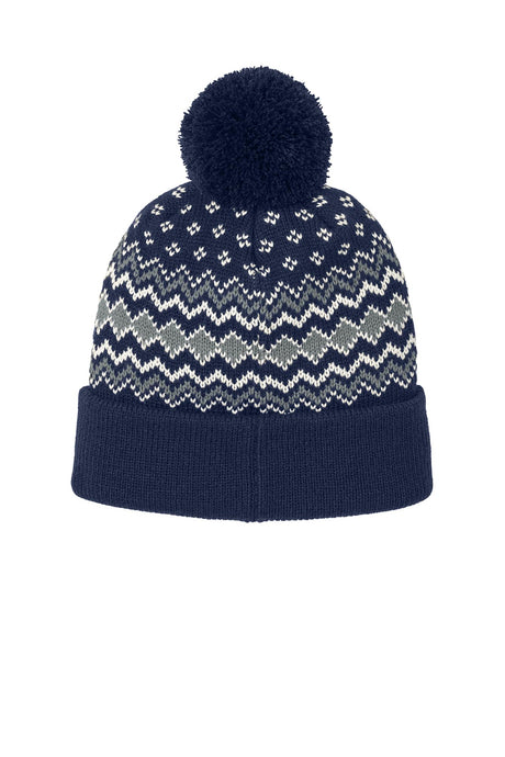 Port Authority® Alpine Pom Beanie - True Navy/Gusty Grey/Marshmallow