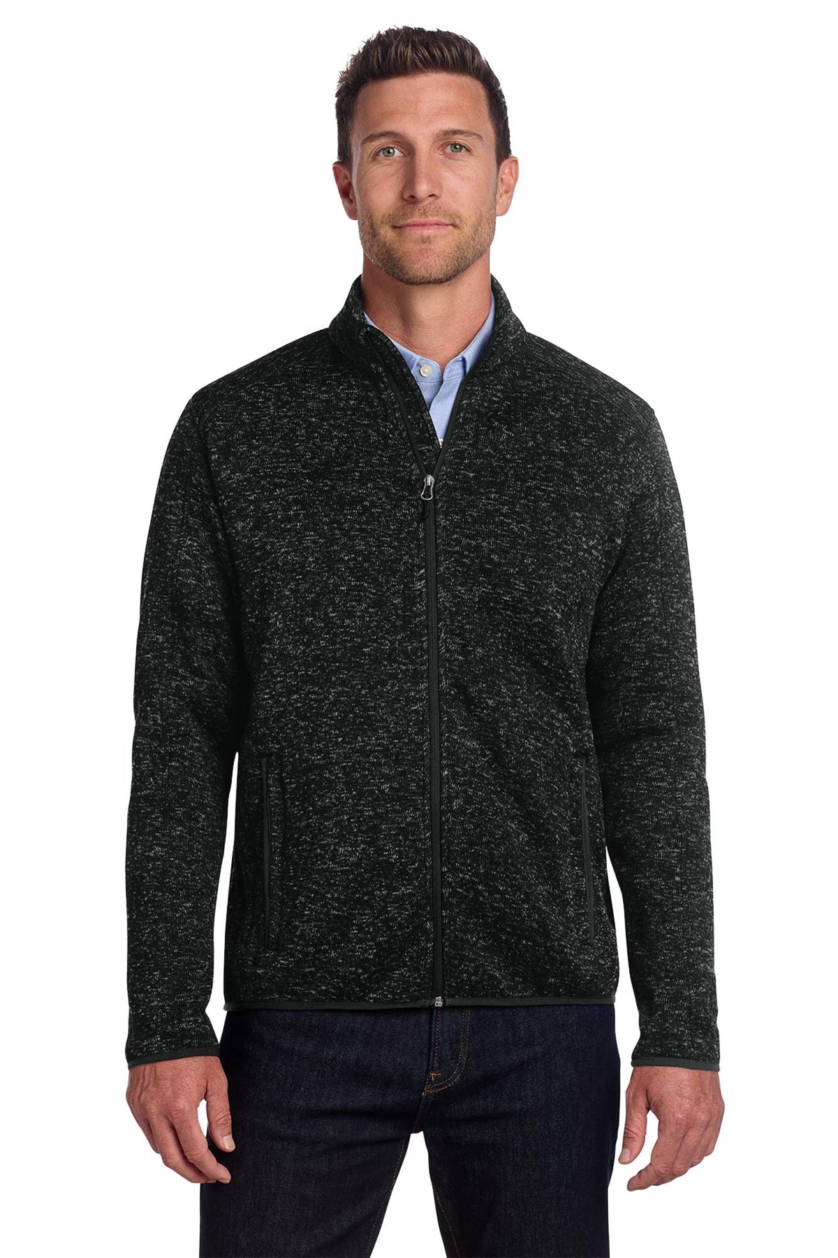 Port Authority® Sweater Fleece Jacket - Black Heather