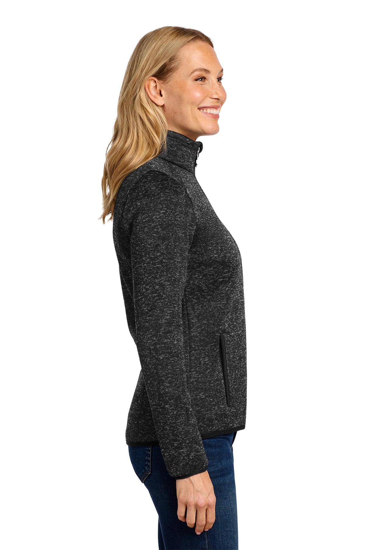 Port Authority® Women's Sweater Fleece Jacket - Black Heather