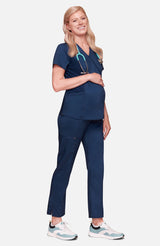 Cherokee Workwear Revolution Women's 2-Pocket Maternity Mock Wrap Top