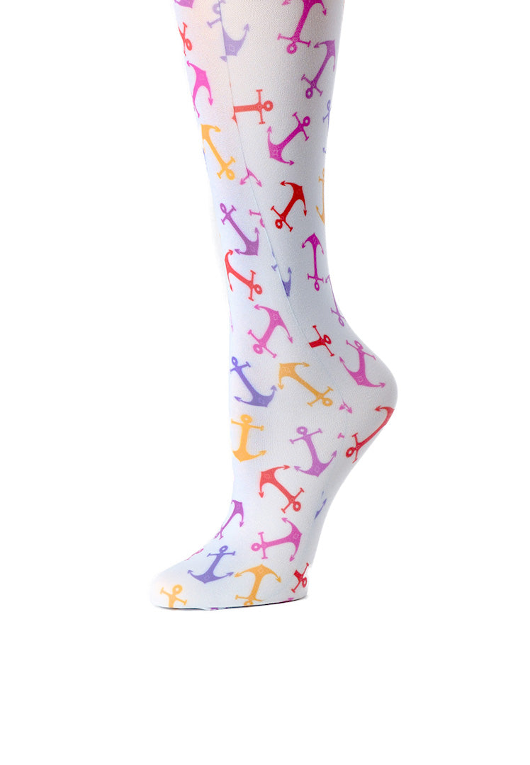 Anchors Print Sheer Knee High Compression Socks 8-15 mmHg