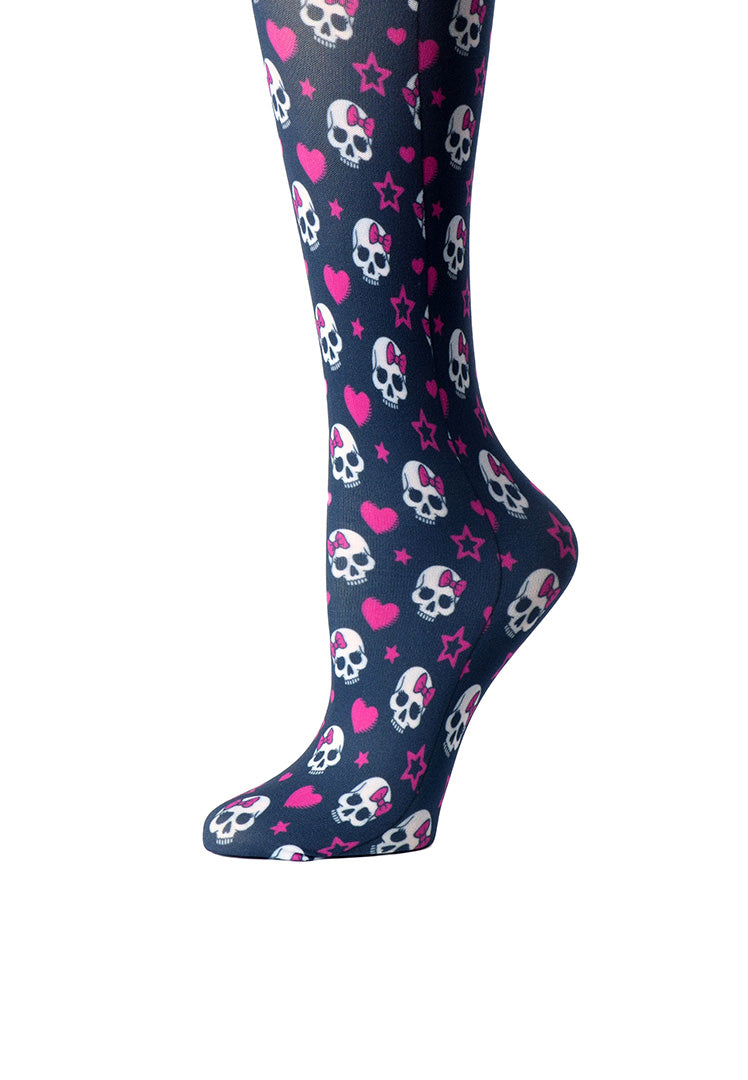 Black Skulls Print Sheer Knee High Compression Socks 8-15 mmHg