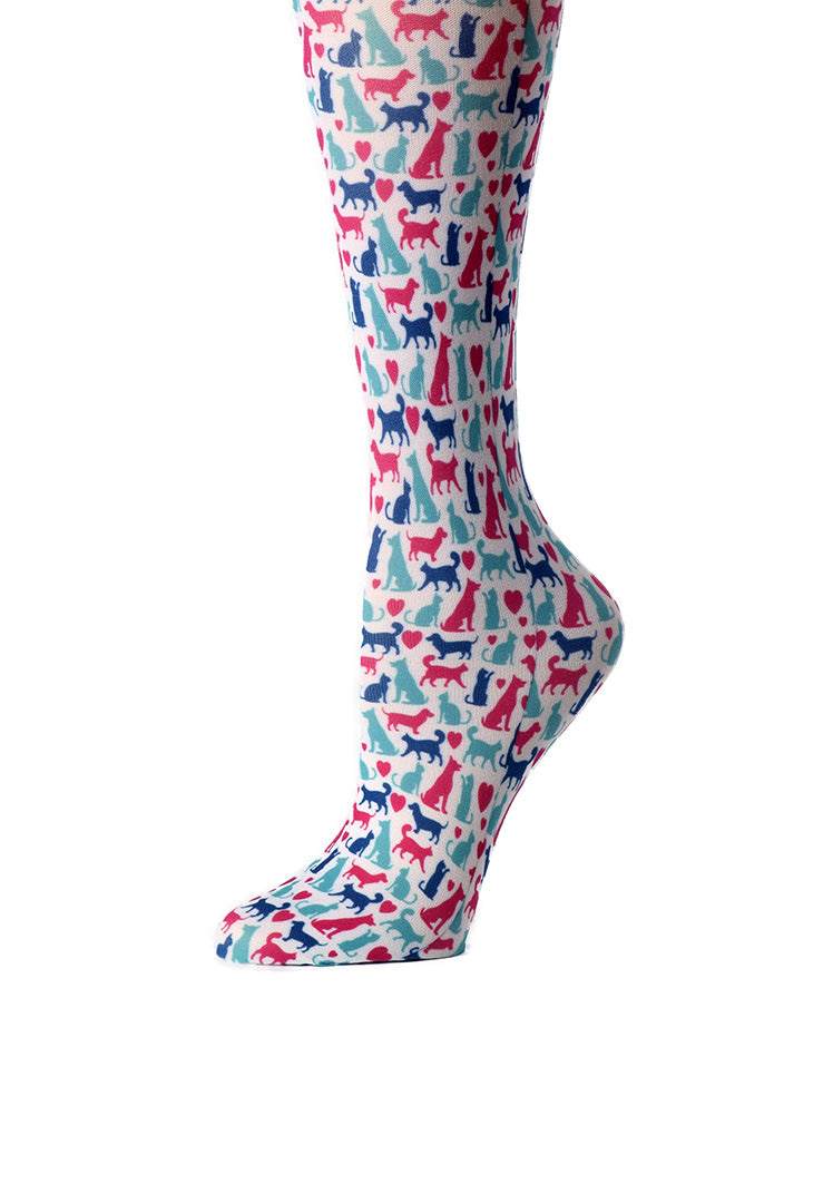 Bright Cats & Dogs Print Sheer Knee High Compression Socks 8-15 mmHg