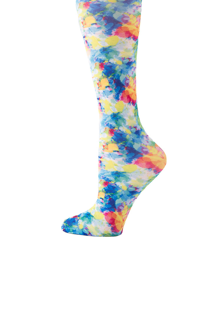 Bright Watercolors Print Sheer Knee High Compression Socks 8-15 mmHg