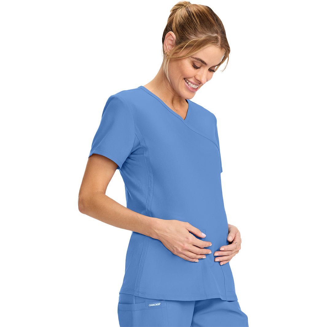 Cherokee Workwear Originals Ultra Maternity Mock Wrap V-Neck Top