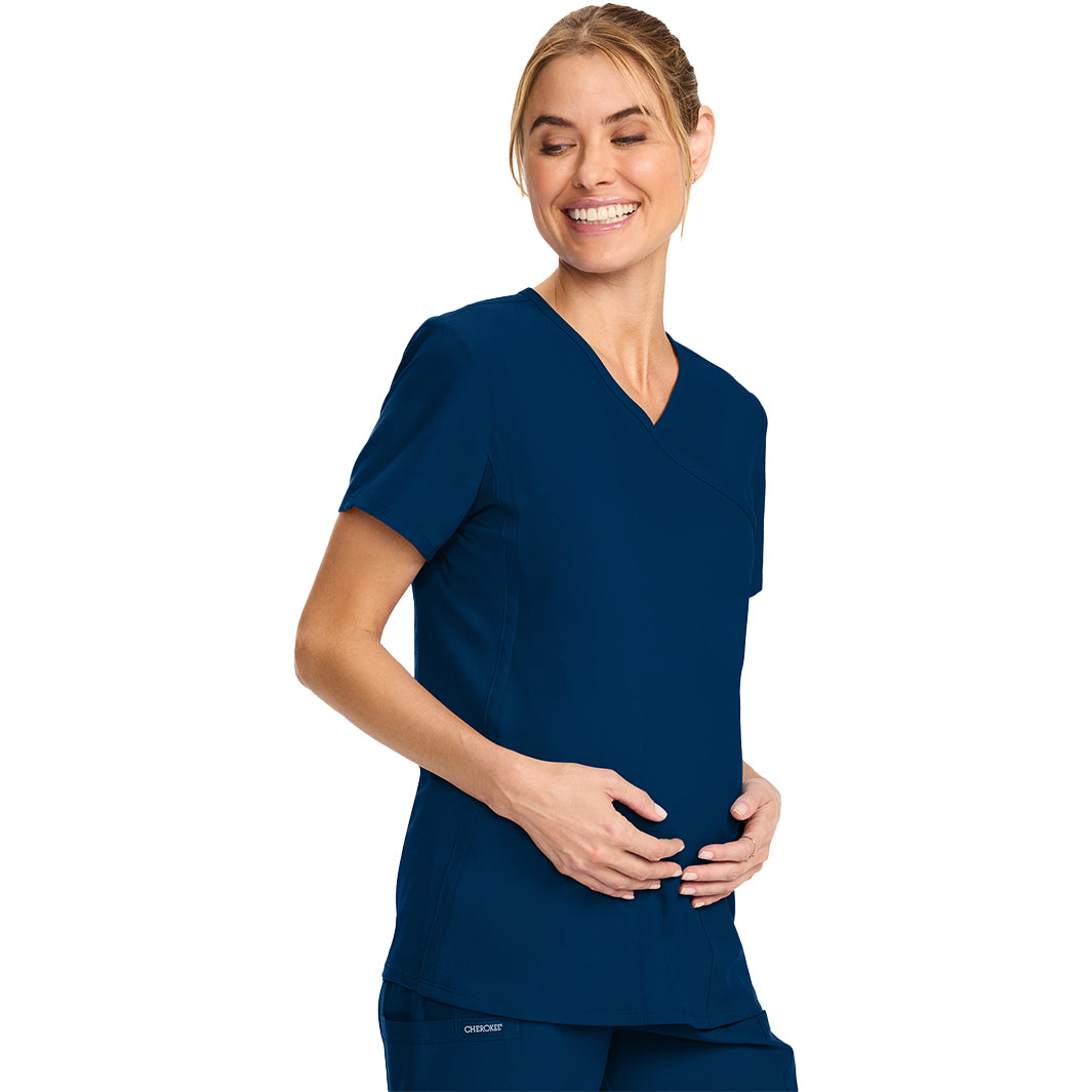 Cherokee Workwear Originals Ultra Maternity Mock Wrap V-Neck Top