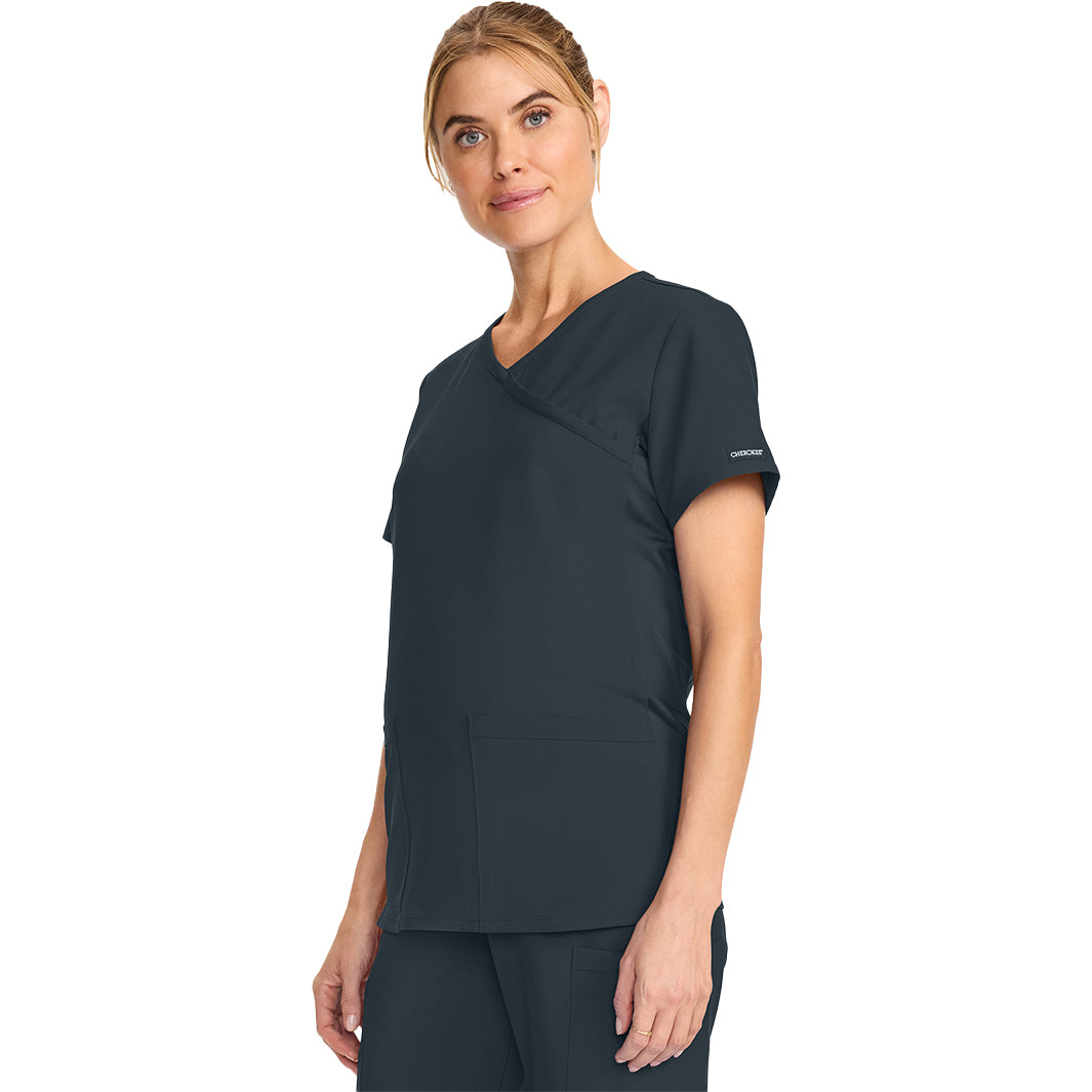 Cherokee Workwear Originals Ultra Maternity Mock Wrap V-Neck Top