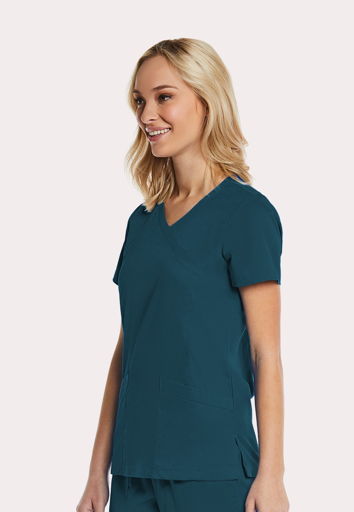 Elements Originals Women's Mock Wrap Patch Pocket 4-Way Stretch Scrub Top