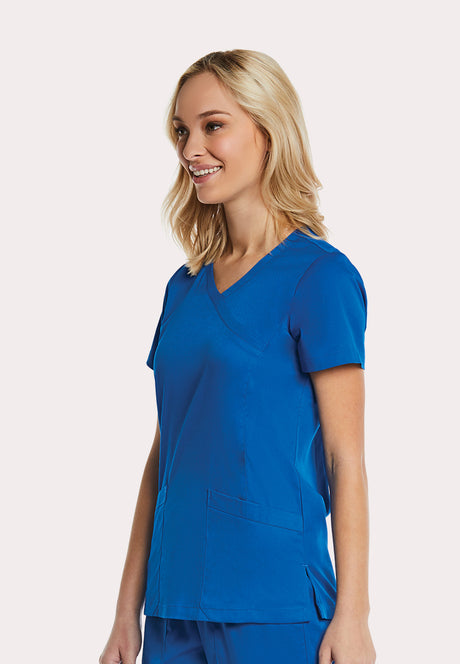 Elements by Alexanders Uniforms Women's Mock Wrap Patch Pocket 4-Way Stretch Scrub Top