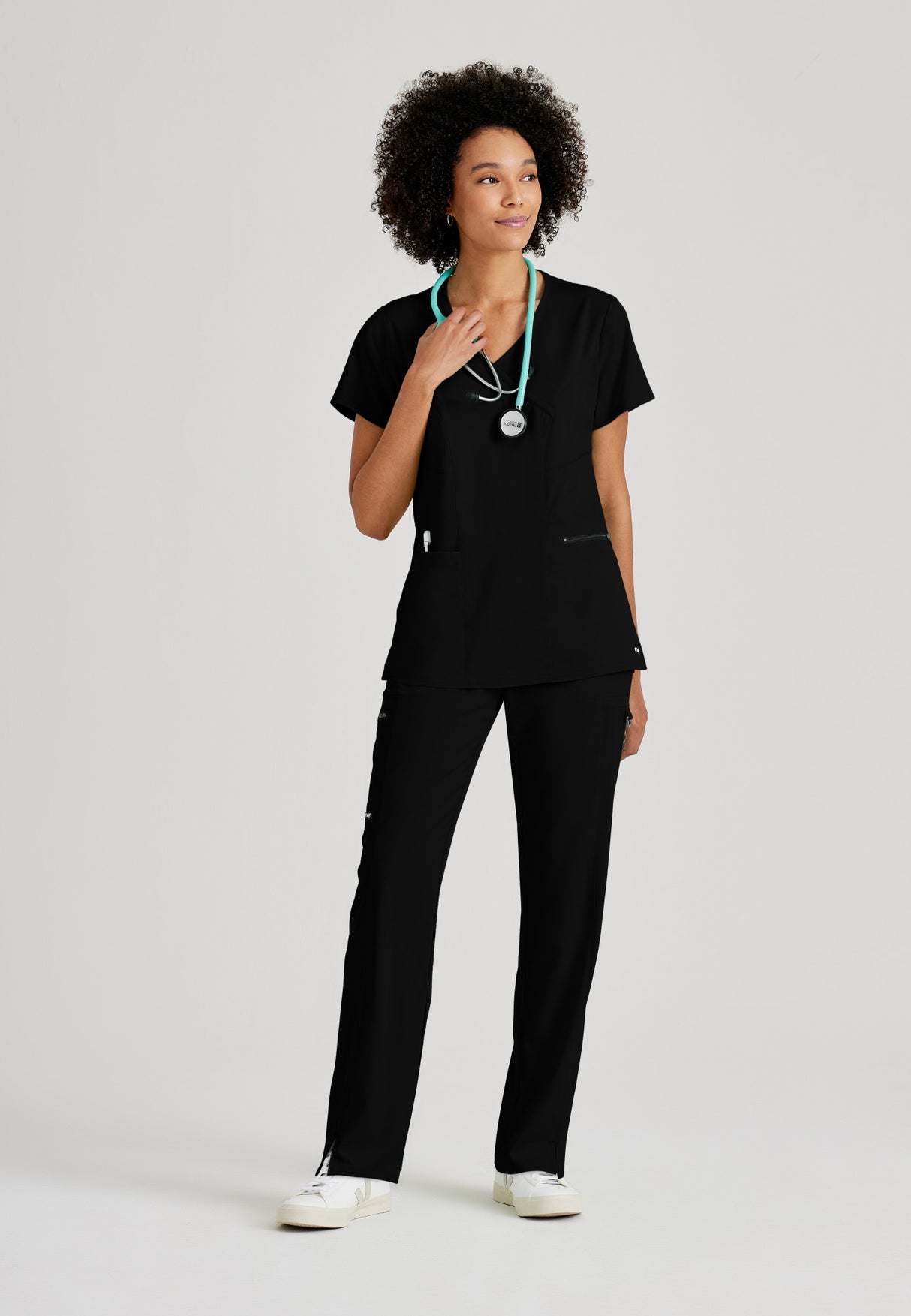Grey's Anatomy™ Spandex Stretch Women's Kim 3-Pocket Crossover V-Neck Scrub Top