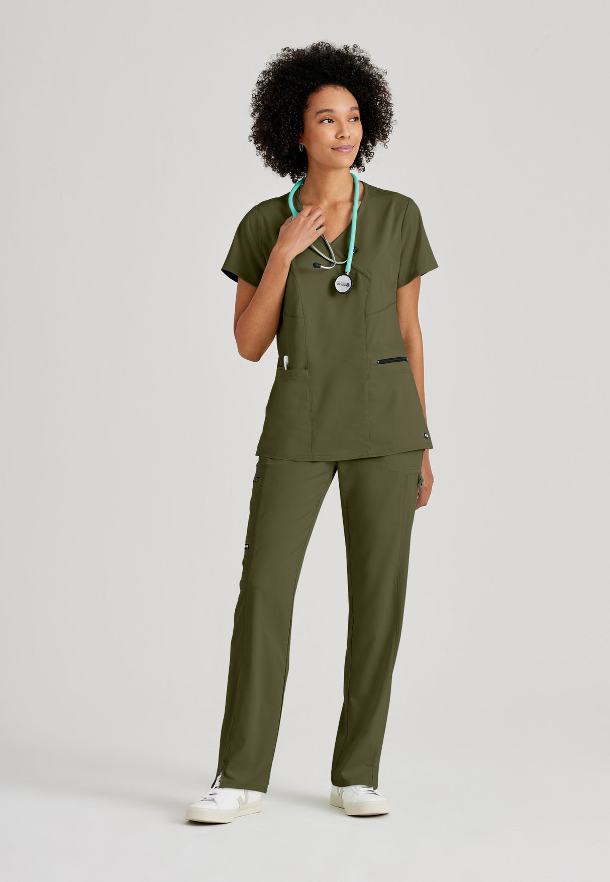Grey's Anatomy™ Spandex Stretch Women's Kim 3-Pocket Crossover V-Neck Scrub Top