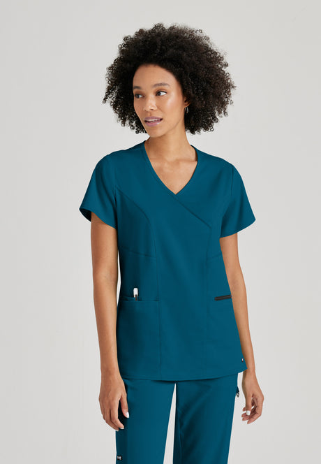 Grey's Anatomy™ Spandex Stretch Women's Kim 3-Pocket Crossover V-Neck Scrub Top