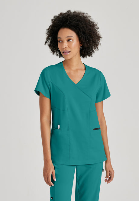 Grey's Anatomy™ Spandex Stretch Women's Kim 3-Pocket Crossover V-Neck Scrub Top