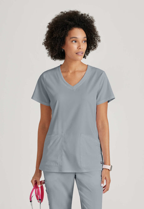 Grey's Anatomy™ Spandex Stretch Women's Serena 3-Pocket Curved V-Neck Scrub Top