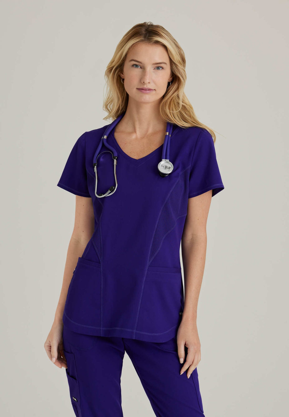 Grey's Anatomy™ Spandex Stretch Women's Carly 3-Pocket Curved V-Neck Scrub Top