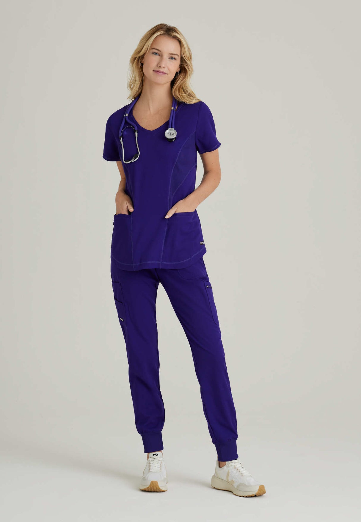 Grey's Anatomy™ Spandex Stretch Women's Carly 3-Pocket Curved V-Neck Scrub Top