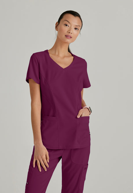 Grey's Anatomy™ Spandex Stretch Women's Carly 3-Pocket Curved V-Neck Scrub Top