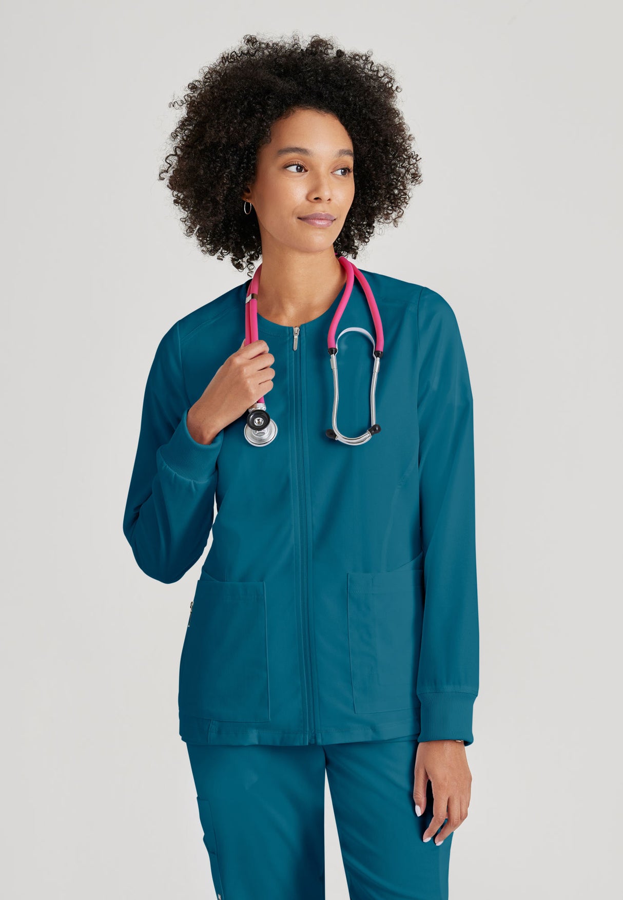 Grey's Anatomy™ Spandex Stretch Women's Gianna 5-Pocket Crewneck Scrub Jacket