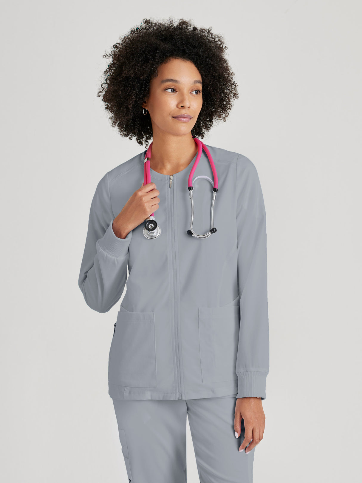 Grey's Anatomy™ Spandex Stretch Women's Gianna 5-Pocket Crewneck Scrub Jacket