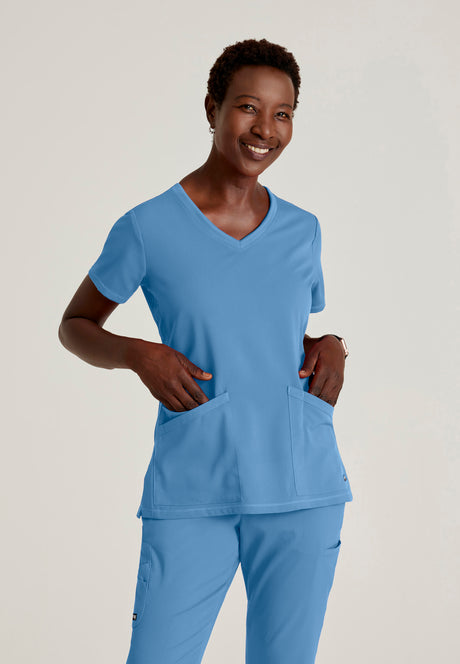 Grey's Anatomy™ Spandex Stretch Women's Serena 3-Pocket Curved V-Neck Scrub Top