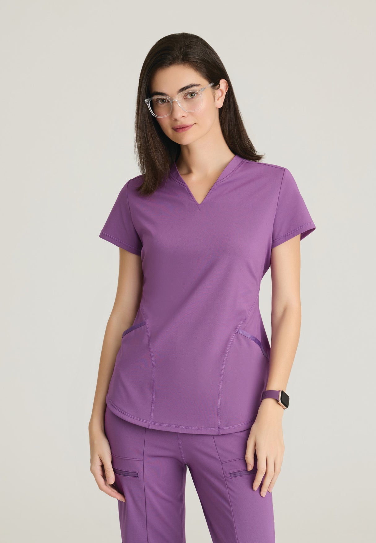 Grey's Anatomy Knit Stretch Women's Define  2-Pocket V-Neck Top