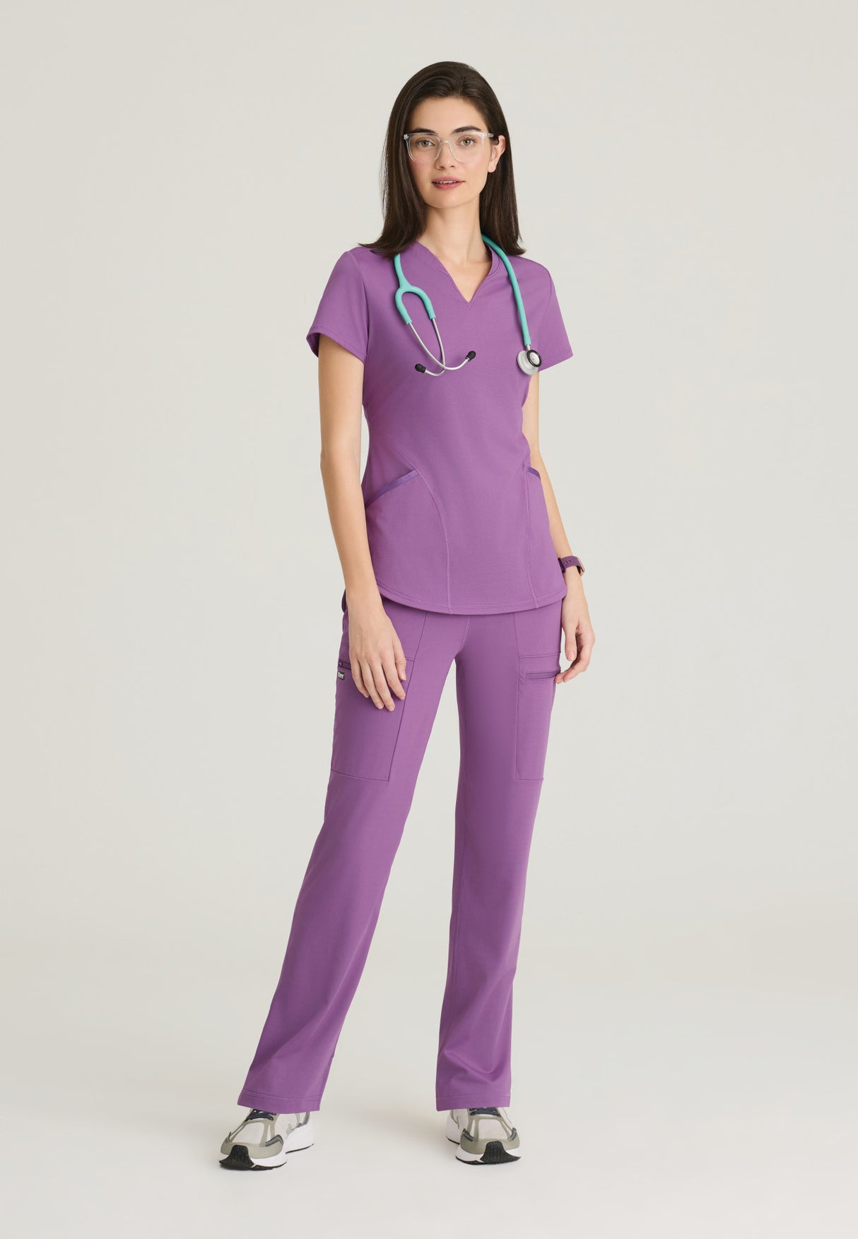 Grey's Anatomy Knit Stretch Women's Define  2-Pocket V-Neck Top