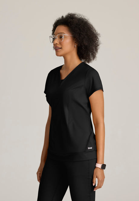Grey's Anatomy™ Knit Stretch Women's Curved V-Neck Hidden-Seam Pocket Motivate Knit Top
