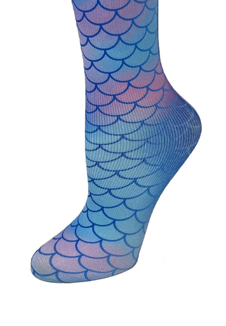 Cutieful Mermaid Scales Print Sheer Knee High Compression Socks 8-15 mmHg