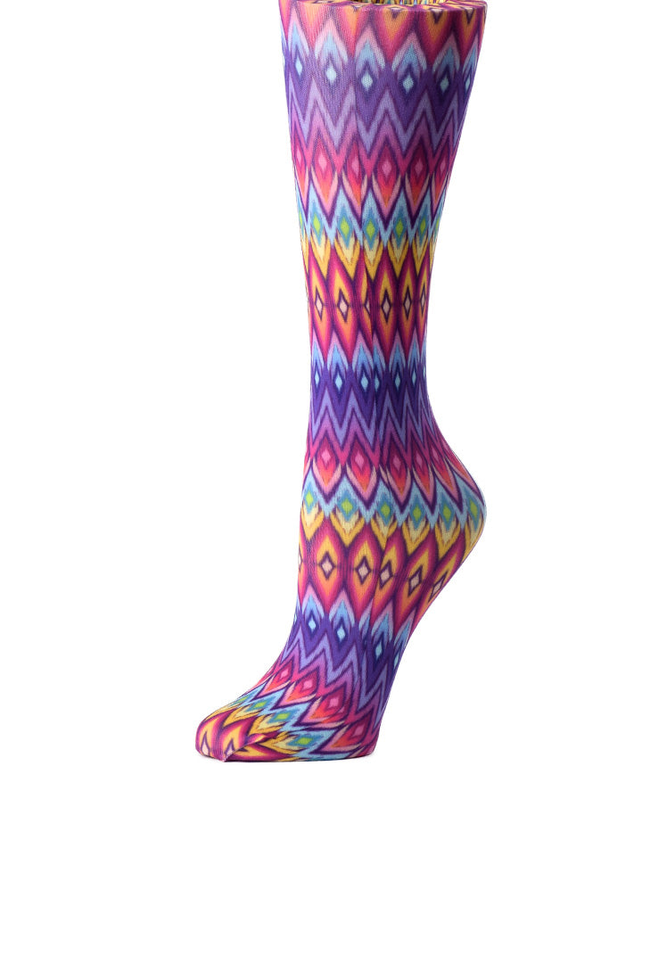 Rainbow Diamond Print Sheer Knee High Compression Socks 8-15 mmHg