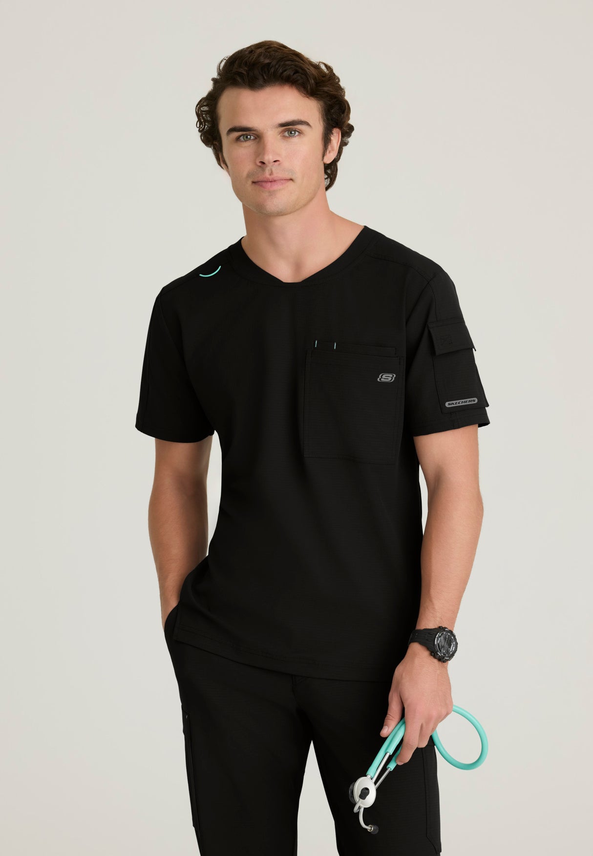 Skechers™ By Barco Ripstop Men's 3-Pocket Round-Neck  High-Low Station Top