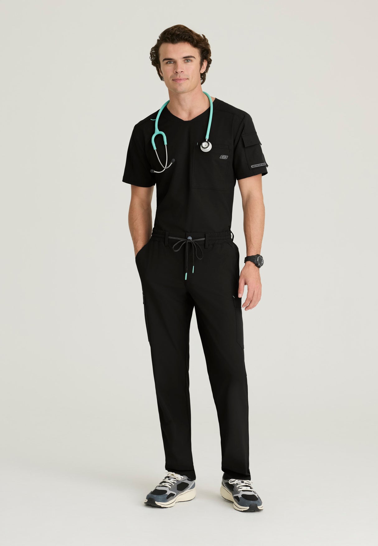 Skechers™ By Barco Ripstop Men's 3-Pocket Round-Neck  High-Low Station Top