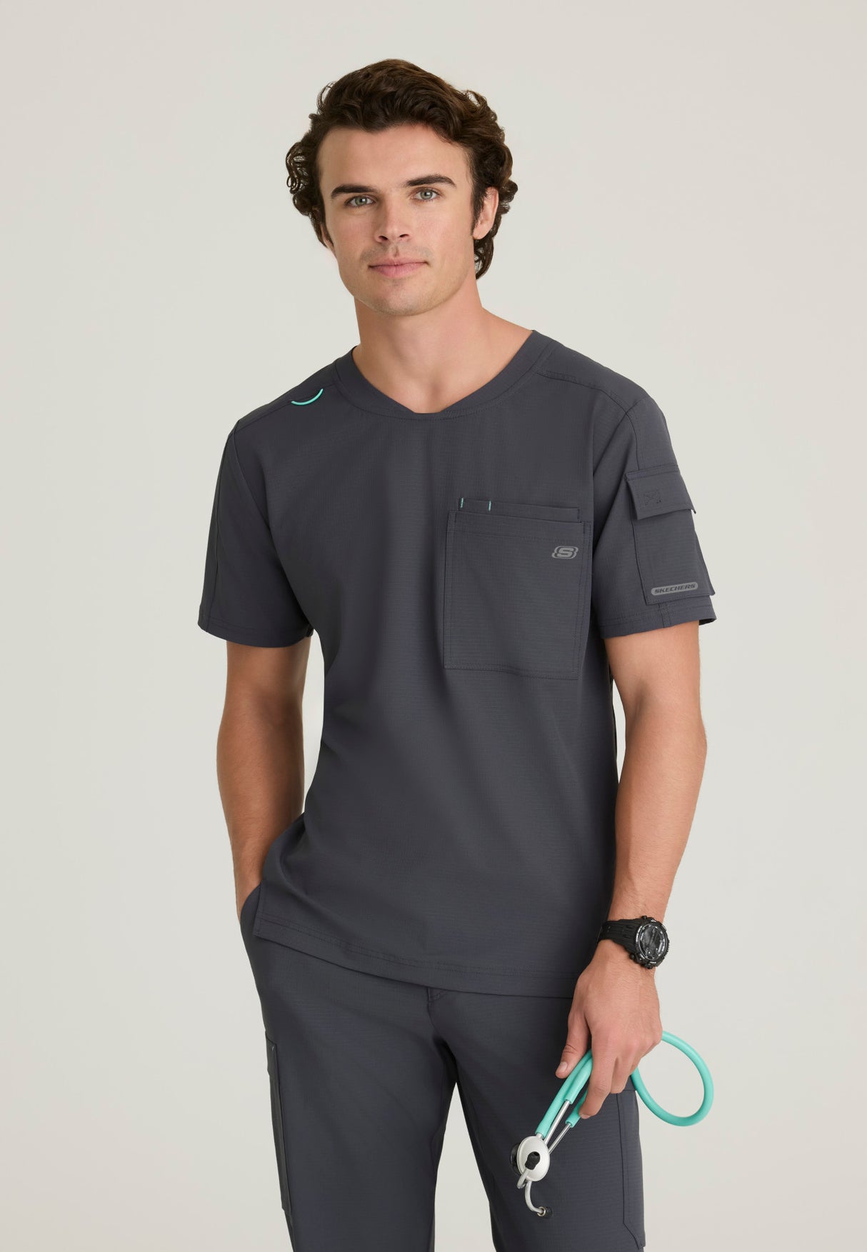 Skechers™ By Barco Ripstop Men's 3-Pocket Round-Neck  High-Low Station Top