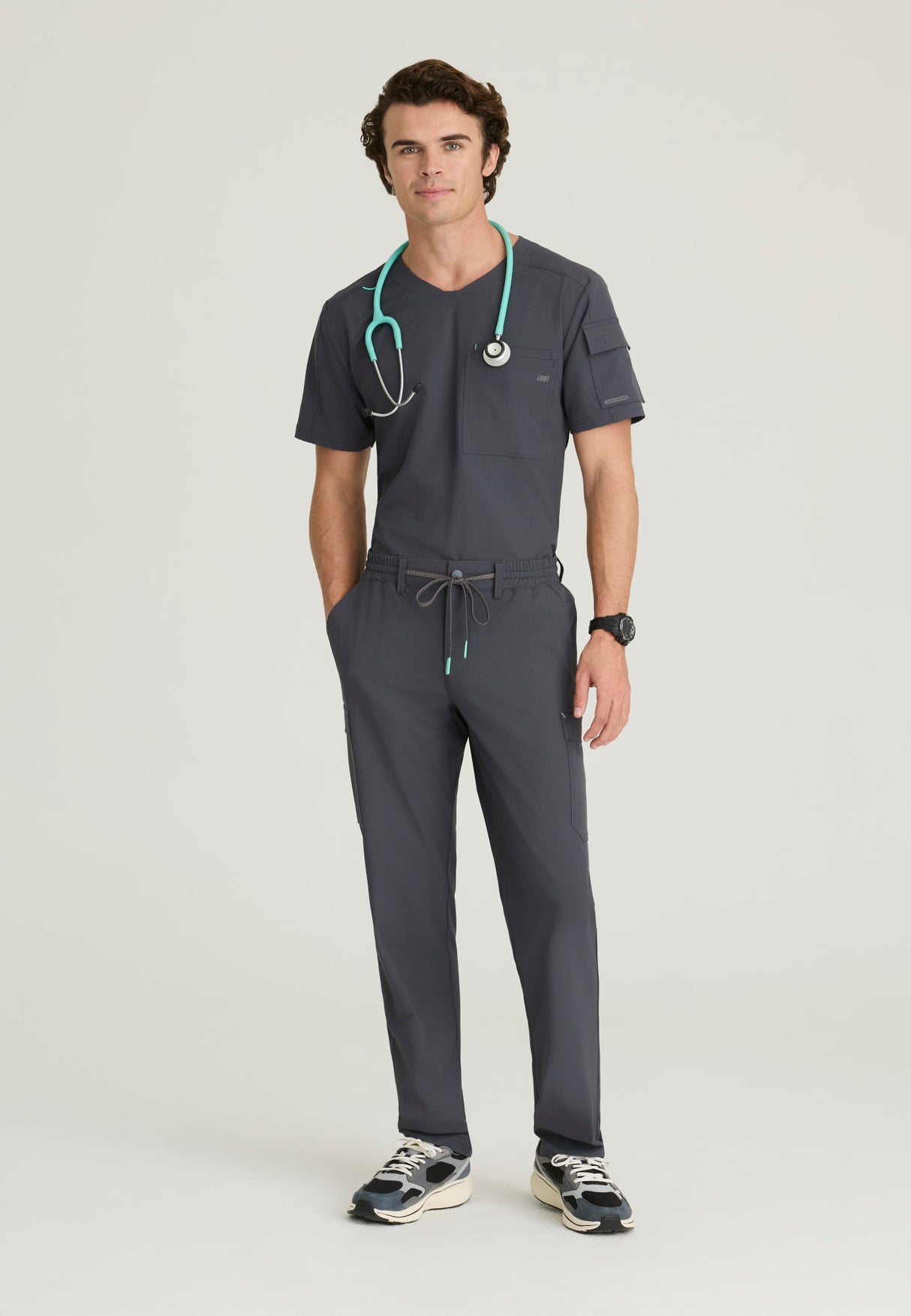 Skechers™ By Barco Ripstop Men's 3-Pocket Round-Neck  High-Low Station Top