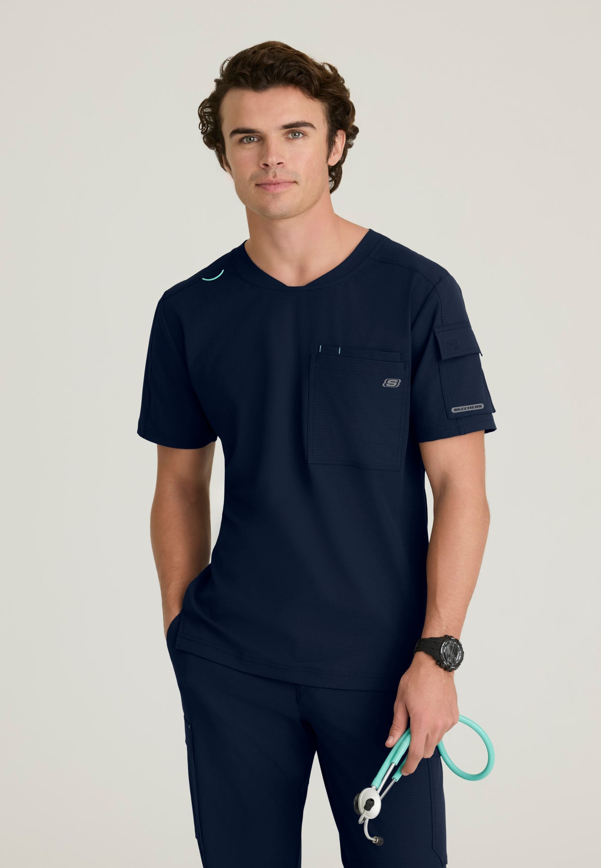 Skechers™ By Barco Ripstop Men's 3-Pocket Round-Neck  High-Low Station Top
