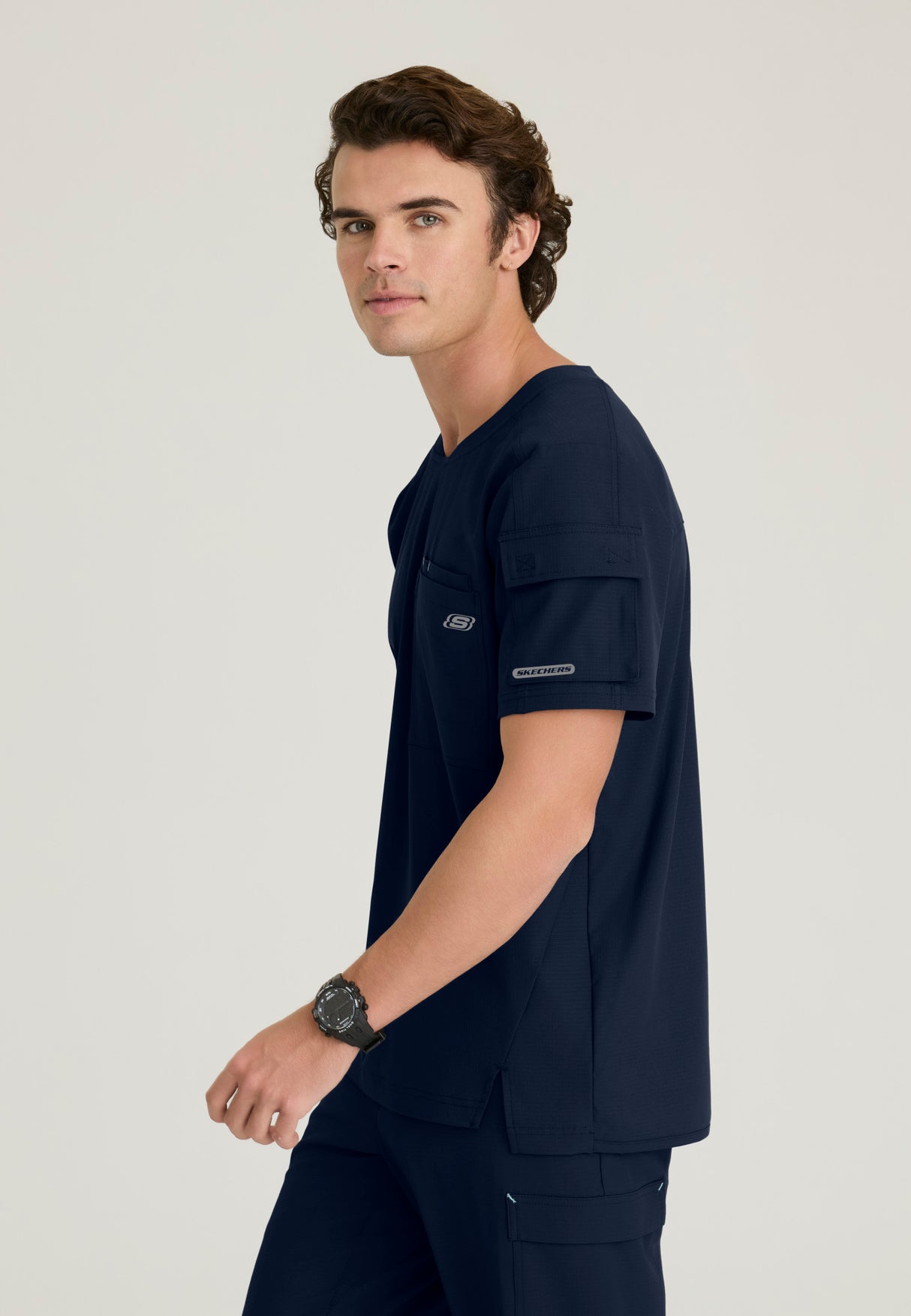 Skechers™ By Barco Ripstop Men's 3-Pocket Round-Neck  High-Low Station Top