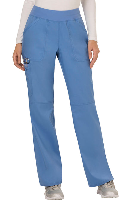 Cherokee Workwear Revolution Women's 4-Pocket Petite Mid Rise Straight Leg Pull-On Pant