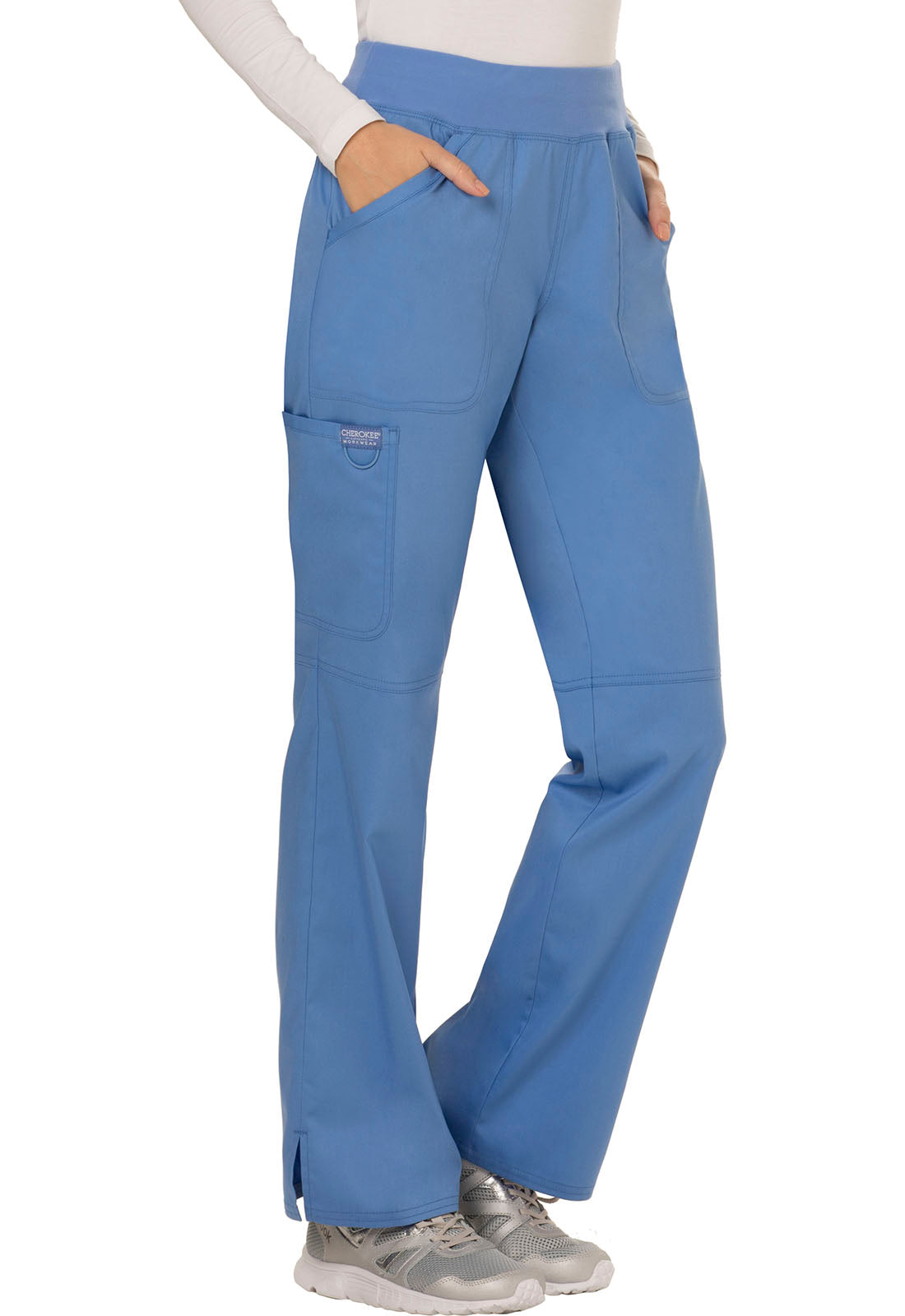 Cherokee Workwear Revolution Women's 4-Pocket Petite Mid Rise Straight Leg Pull-On Pant