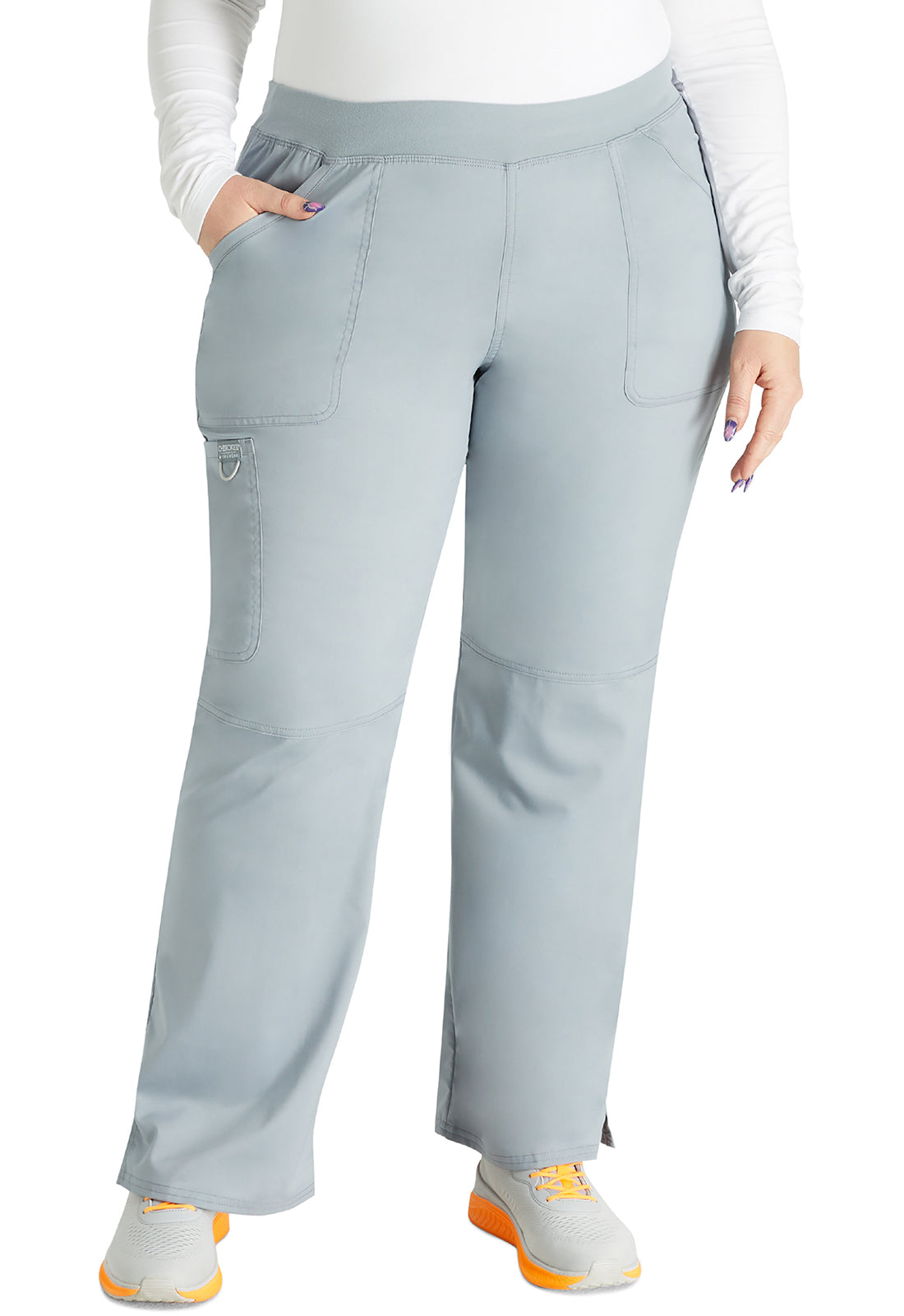 Cherokee Workwear Revolution Women's 4-Pocket Mid Rise Straight Leg Pull-On Pant