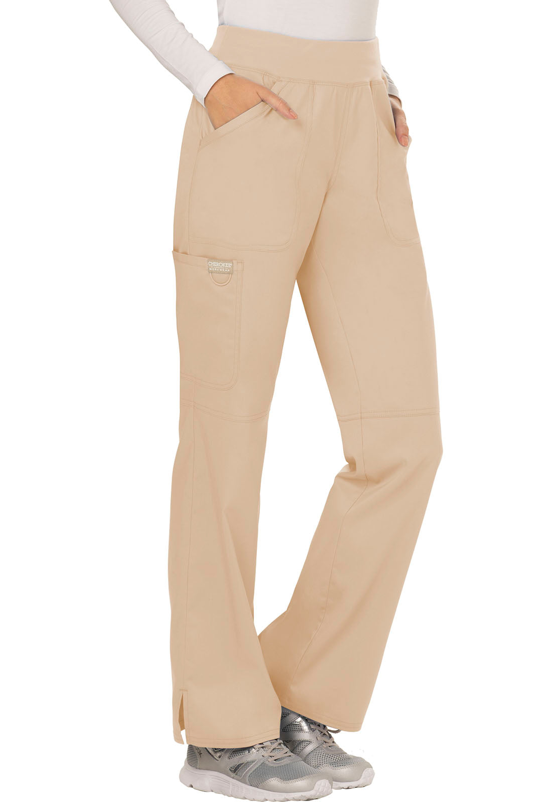 Cherokee Workwear Revolution Women's 4-Pocket Mid Rise Straight Leg Pull-On Pant