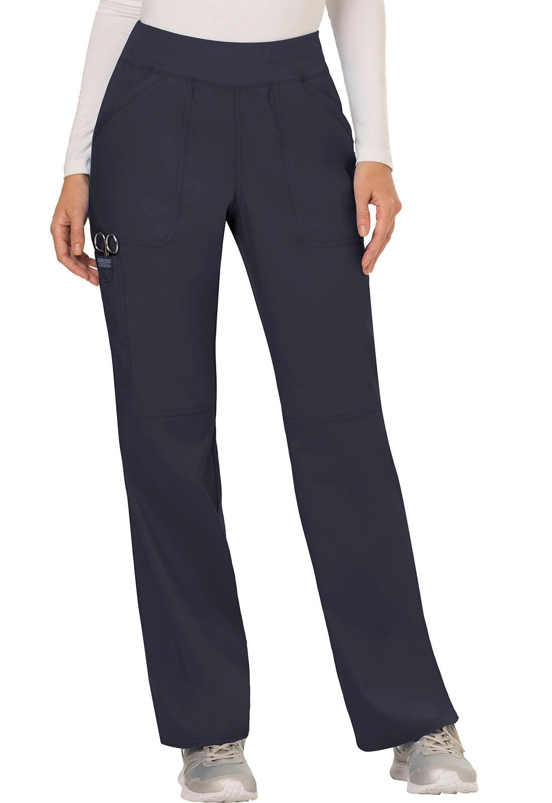 Cherokee Workwear Revolution Women's 4-Pocket Petite Mid Rise Straight Leg Pull-On Pant